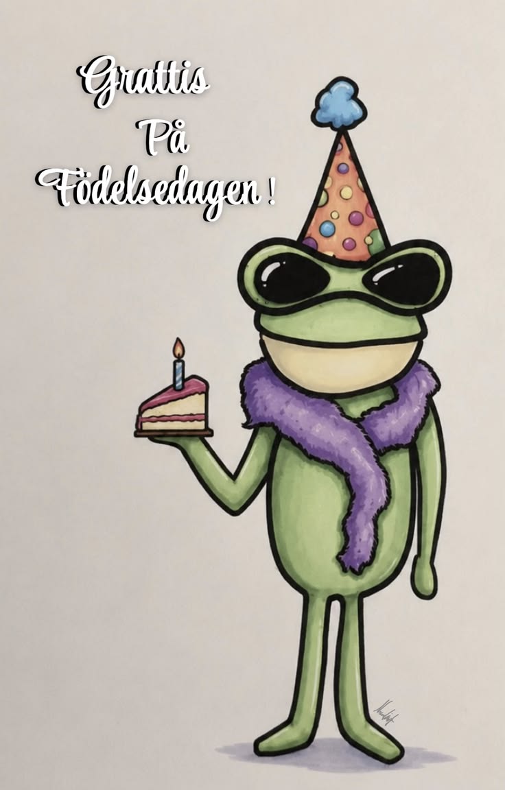 Vykort "Groda grön, grattis på födelsedagen"
