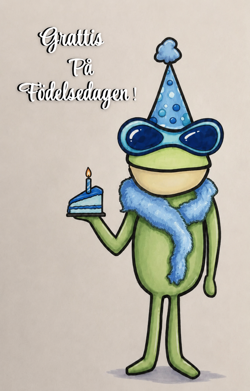 Vykort "Blå groda, grattis på födelsedagen"