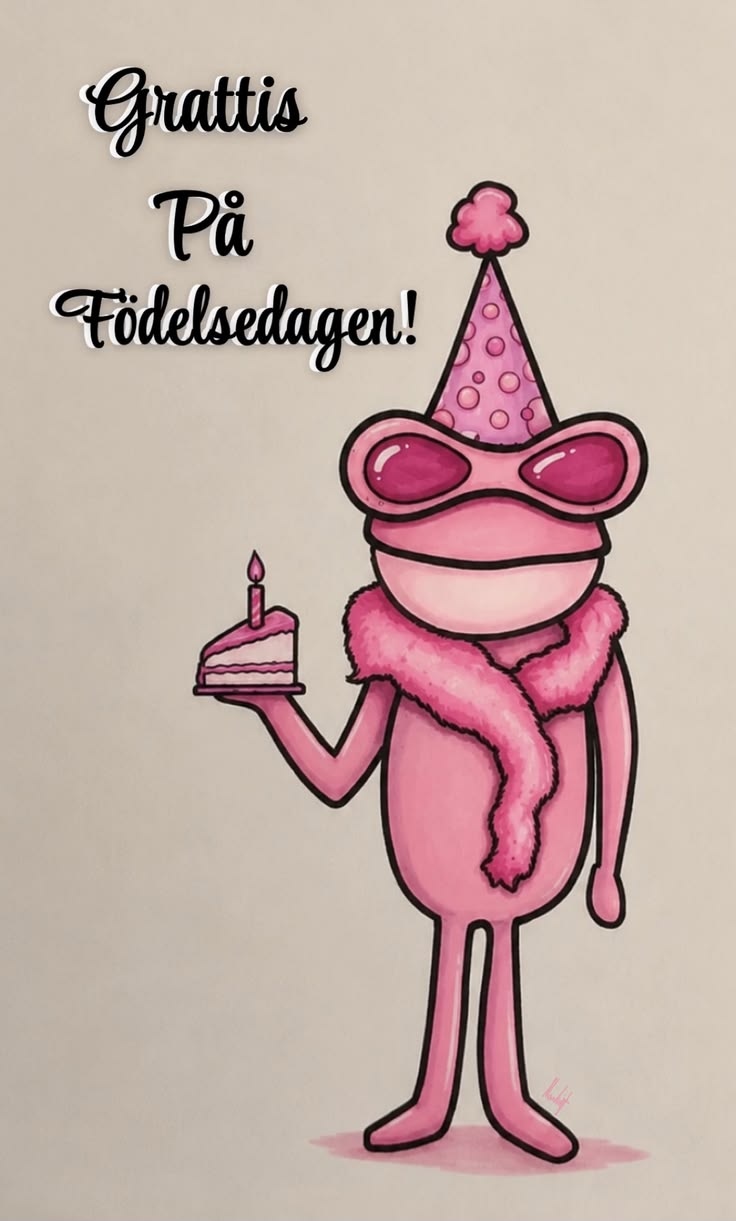 Vykort "Rosa groda, grattis på födelsedagen"